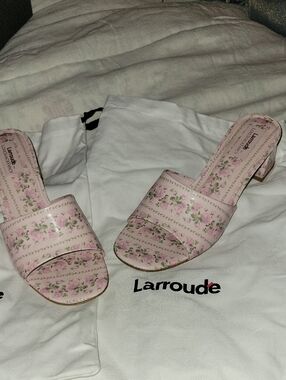 Larroude Brigitte Flower Embroidered Mule in Rose Blushing Pink